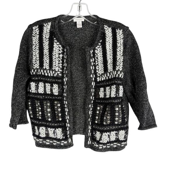 Chicos Embellished Open Cardigan Sweater Cotton Long Sleeve Size XS - Picture 1 of 6